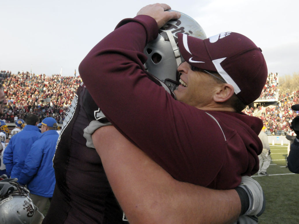 Coach Hauck celebrates after playing SDSU in 2009